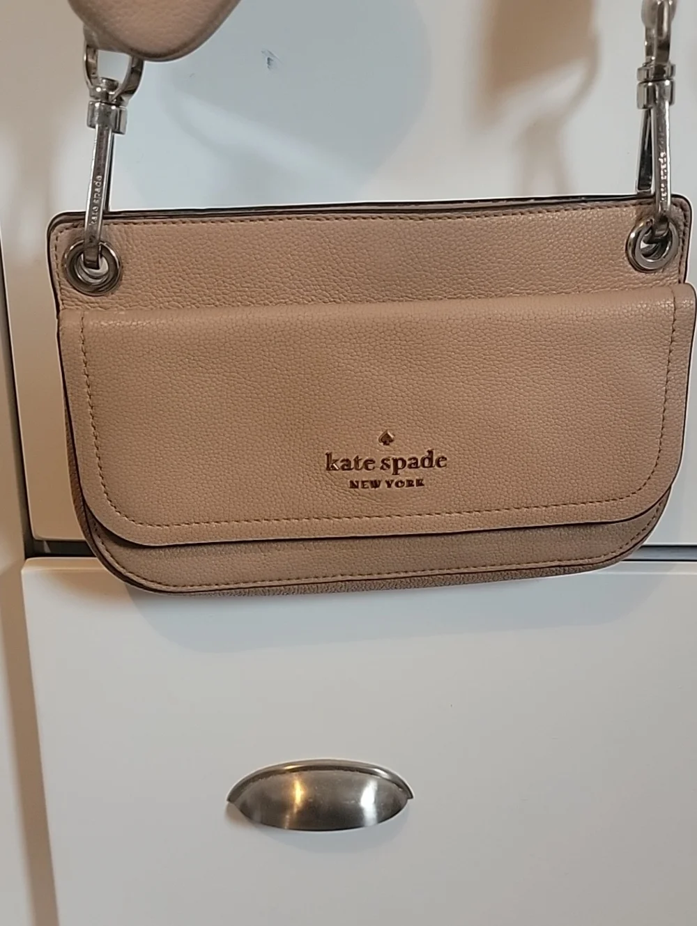 kate spade tan beige leather crossbody with detachable coin pouch